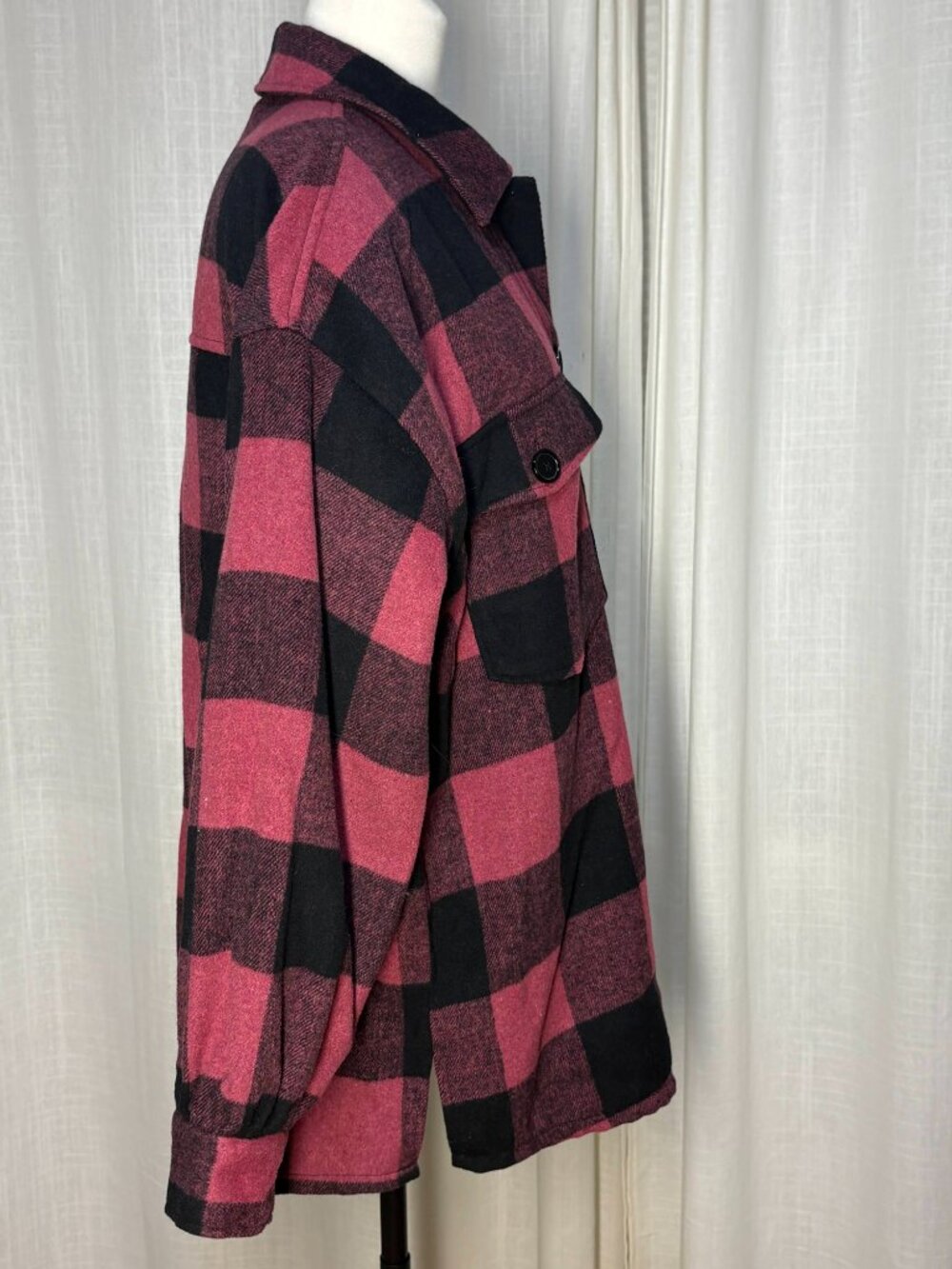 Soft Raspberry Sherbet Plaid Boxy Shacket - Picture 3 of 8